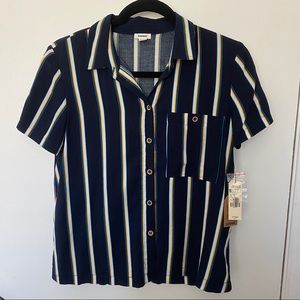 Garage Navy Striped Button Down Shirt NWT
